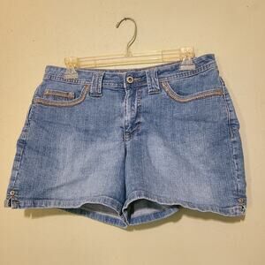 Faded Glory 90s Stretch Denim Embroidered 5 Pocket Med Rise Shorts Women's 8‎ 32